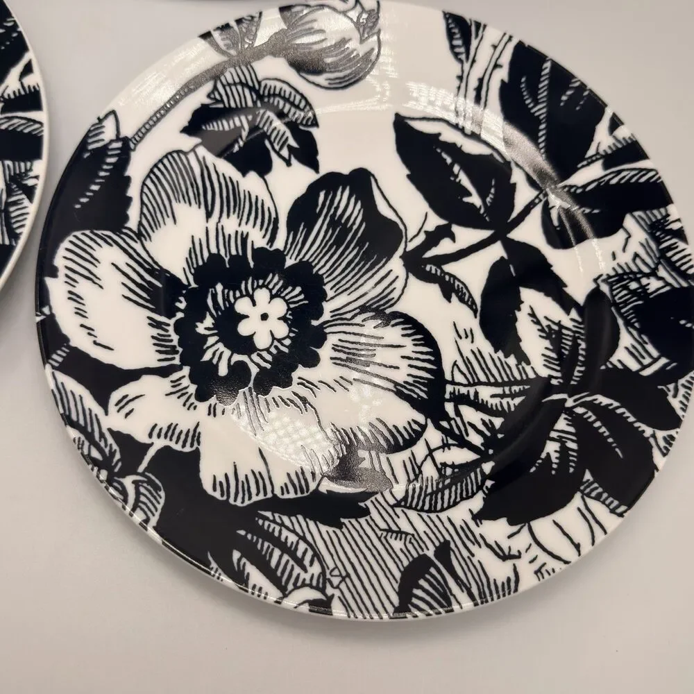 Isaac Mizrahi Target Midnight Blue Floral Porcelain Plates Set of 3, 8 3/8”